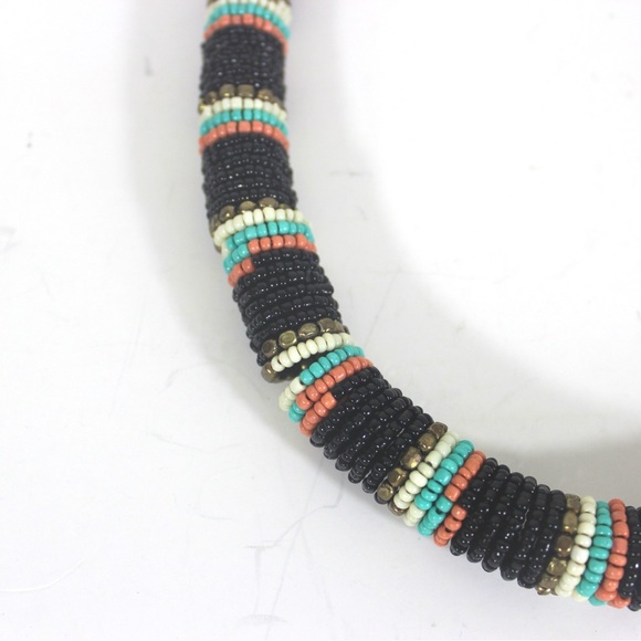 Vintage African Style Thick Beaded Necklace Black Pink Brass Gold - Picture 4 of 8